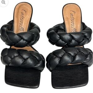 L’INTERVALLE Braided Black Leather Square Toe Heels